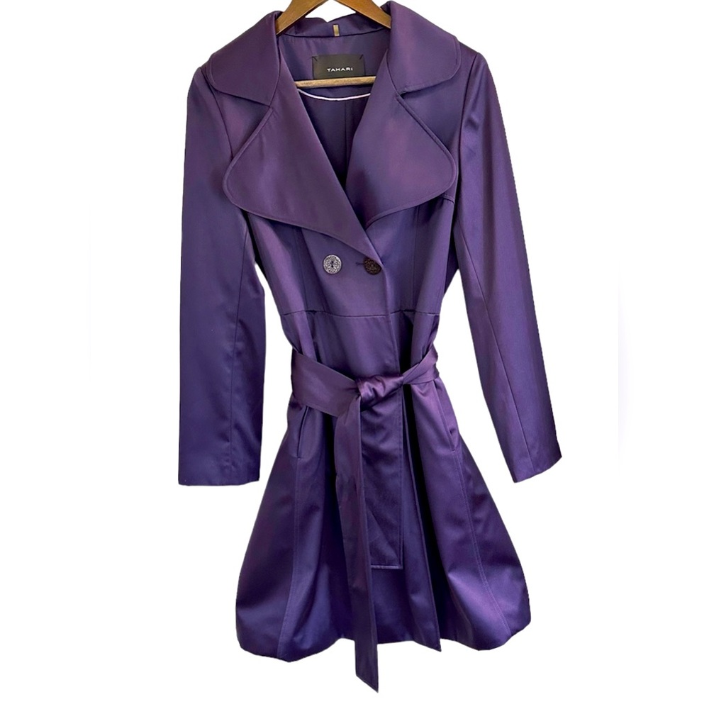 Tahari plum belted trenchcoat women small